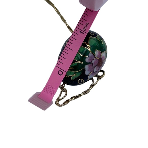 Vintage black Cloisonné black Easter egg shape long gold Sterling silver chain - Picture 4 of 13